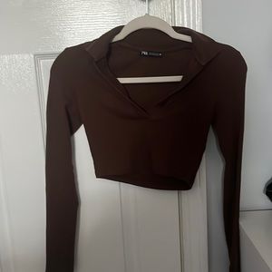 Brown cropped Zara shirt